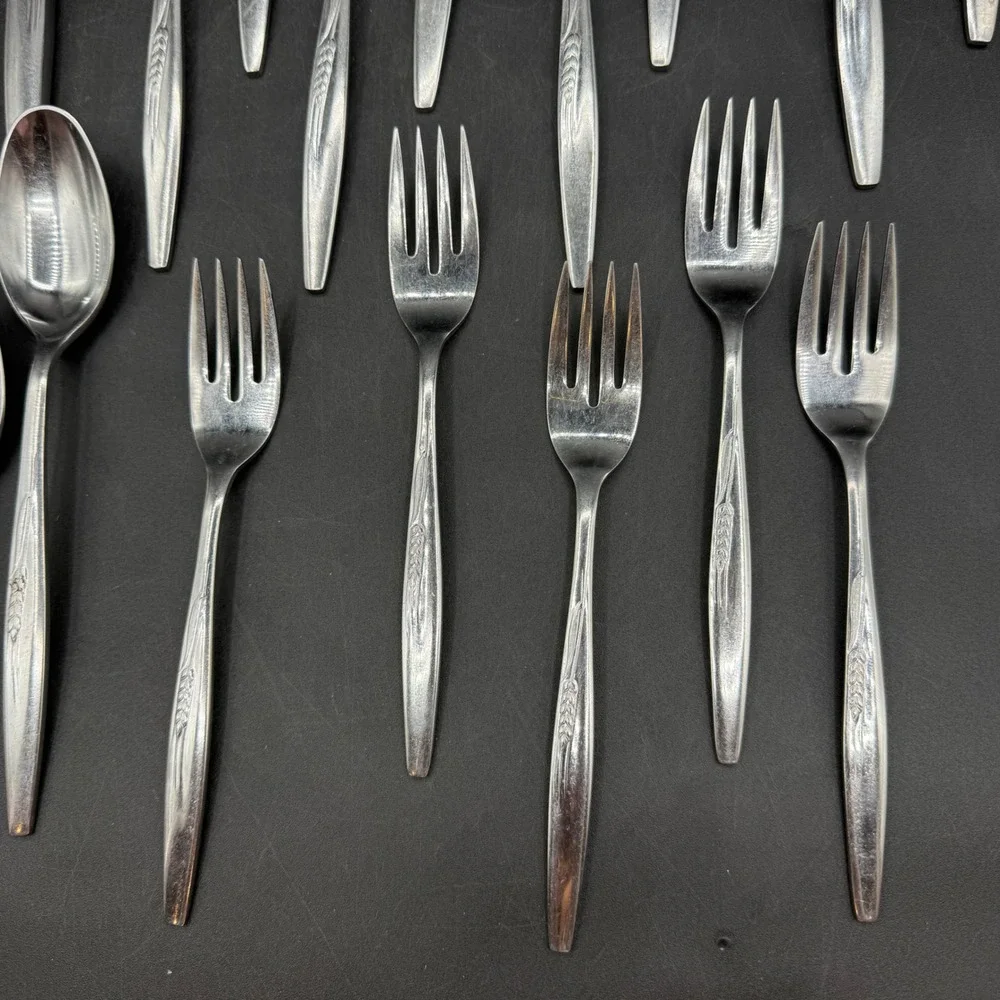 Vintage Prudential Flatware Set Silverware Japan Wheat Pattern MCM 22 Piece Set